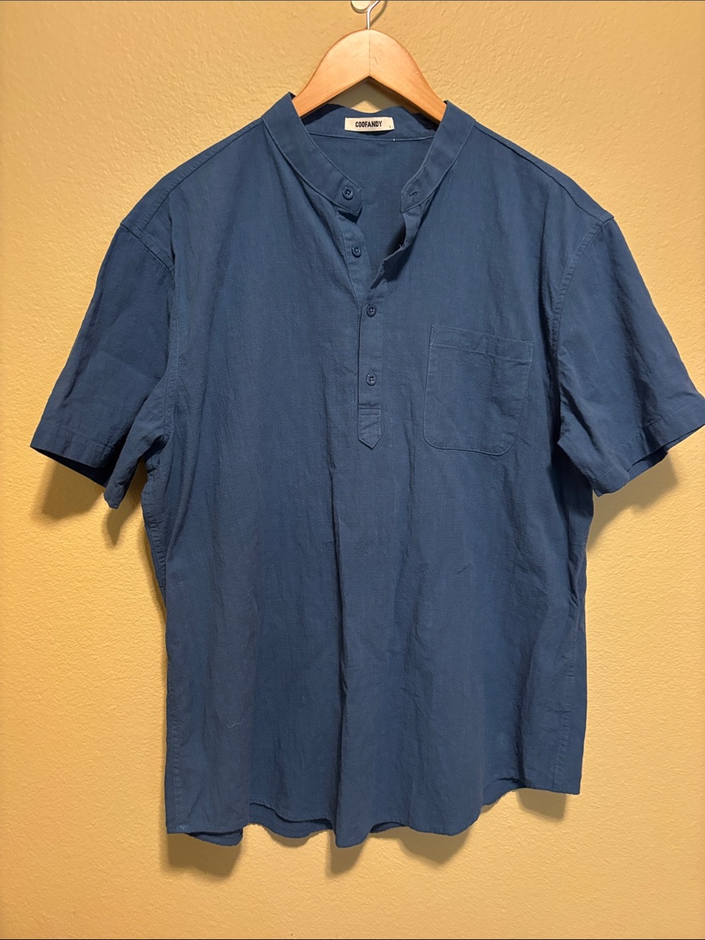 Coofandy Men’s Short-Sleeve Grandad Shirt in Deep Blue